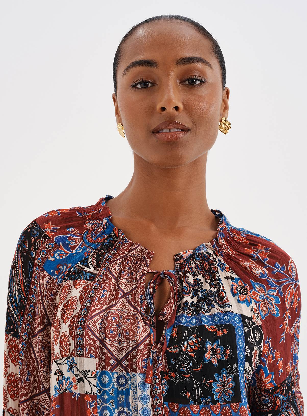 FINERY Harlow Satin Stripe Chiffon Tie Neck Blouse 8 - Image 5